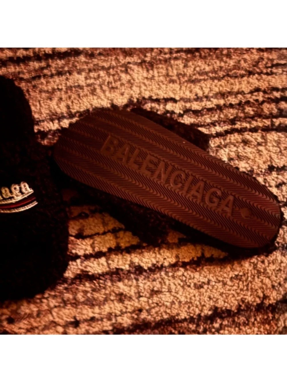 Balenciaga Black Fuzzy Logo Slide Sandals - Picture 3 of 4